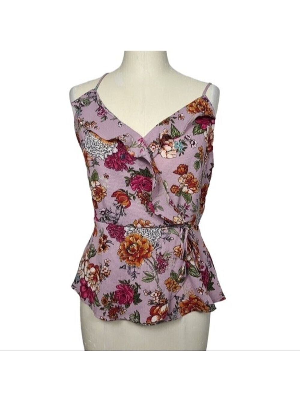 Monteau Floral Ruffle Tank L
